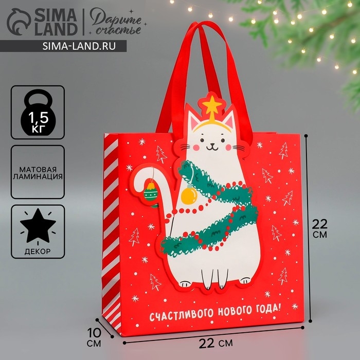 Пакет подарочный новогодний «С Новым годом!», 22 х 22 х 10 см, Новый год Пакет подарочный новогодний «С Новым годом!», 22 х 22 х 10 см, Новый год