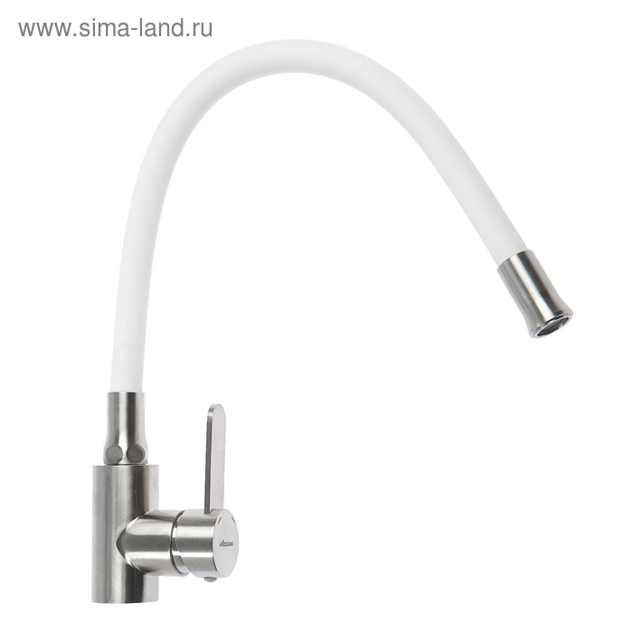 Смеситель для кухни Accoona A48104G, однорычажный, с гайкой, нерж.сталь, белый/сатин Смеситель для кухни Accoona A48104G, однорычажный, с гайкой, нерж.сталь, белый/сатин