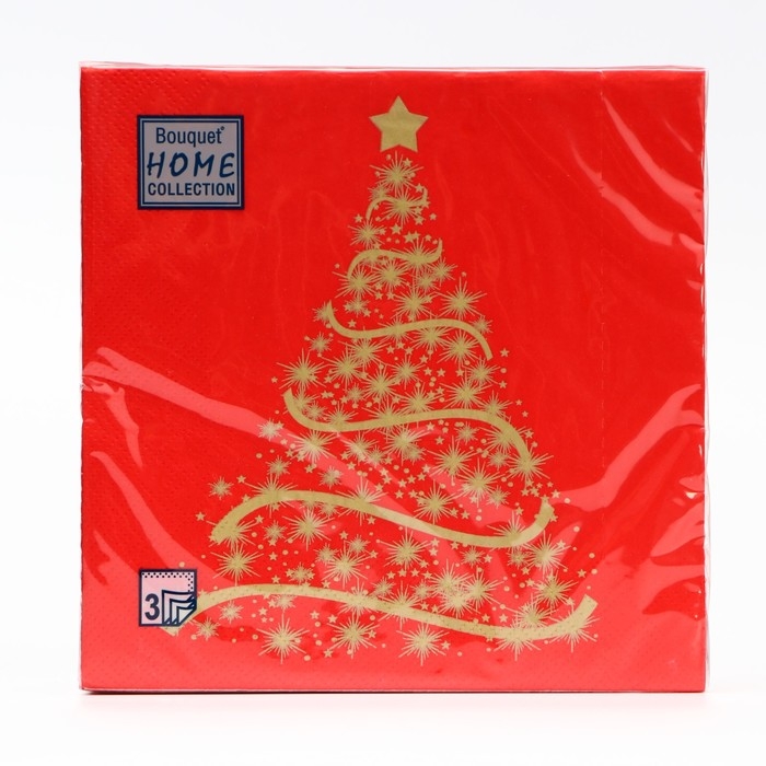 Новый год. Салфетки бумажные Home Classic "Волшебная ель на красном", 3 слоя,33x33, 20 листов
