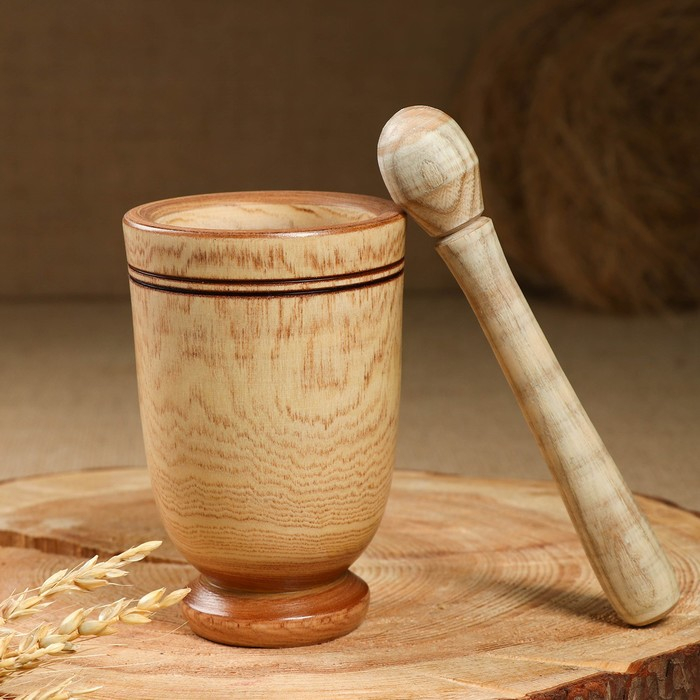 Набор: ступка с пестиком, ясень , 13 см, МИКС Набор: ступка с пестиком, ясень , 13 см, МИКС