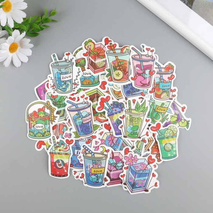 Наклейки пластик Наклейки пластик "Цветы любви" набор 60 шт 10х12 см