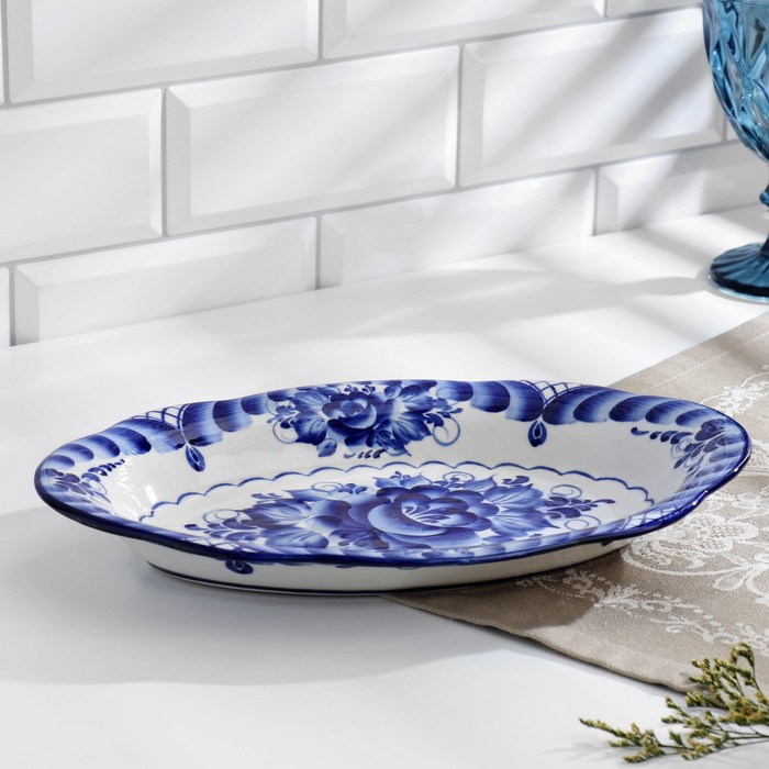 Блюдо «Цветы», 30×19×3,5 см, гжель Блюдо «Цветы», 30×19×3,5 см, гжель