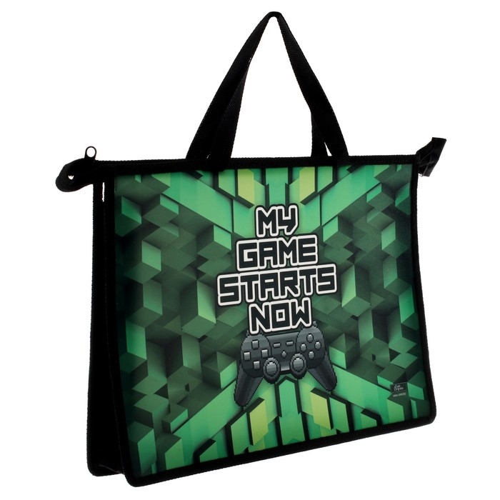 Папка с ручками А4, 335 х 235 х 55 мм, пластиковая, ручки-тесьма, Calligrata Папка с ручками А4, 335 х 235 х 55 мм, пластиковая, ручки-тесьма, Calligrata "Пиксели"