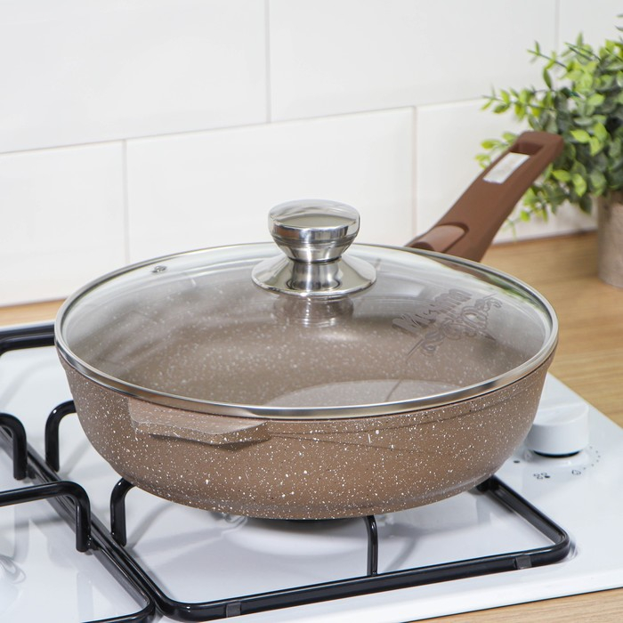 Сковорода «Гранит», d=26 см, съёмная ручка, стеклянная крышка, антипригарное покрытие, цвет коричневый Сковорода «Гранит», d=26 см, съёмная ручка, стеклянная крышка, антипригарное покрытие, цвет коричневый