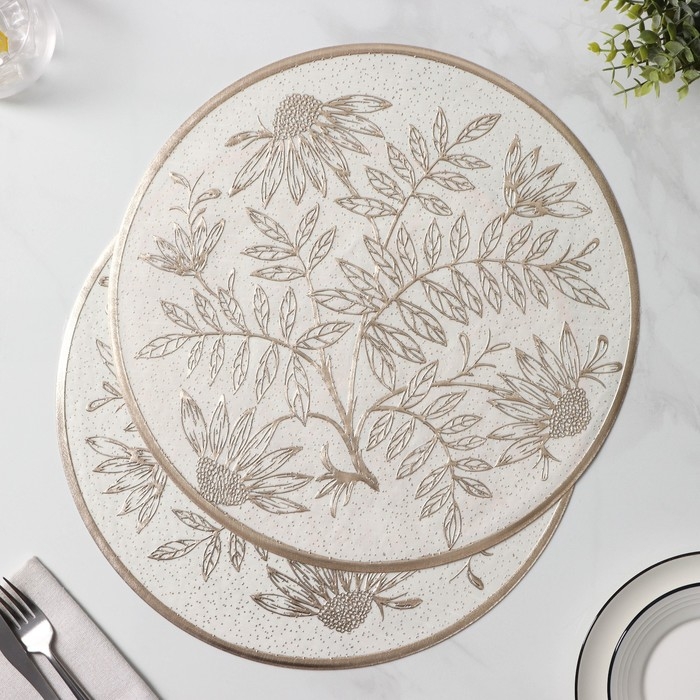 Салфетки сервировочные на стол Доляна &laquo;Ботаника&raquo;, 2 шт, d=38 см, цвет бежевый