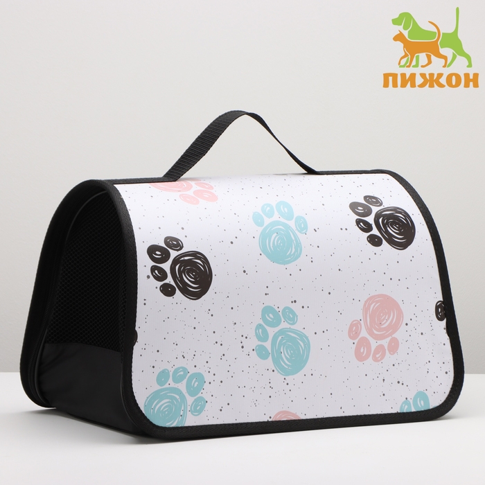 Сумка - переноска для животных каркасная, 40 х 25 х 25 см, белая с лапками Сумка - переноска для животных каркасная, 40 х 25 х 25 см, белая с лапками