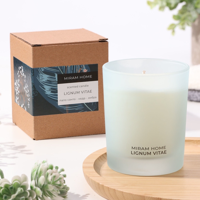 Свеча ароматическая в стекле  Свеча ароматическая в стекле "LIGNUM VITAE", пало санто, кедр и амбра, 200 г