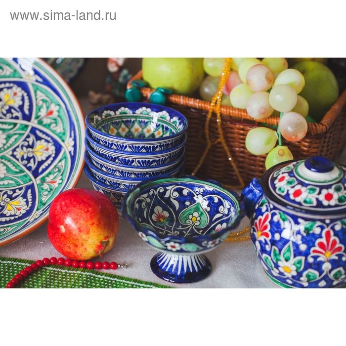 Сахарница Риштанская Керамика "Цветы", 1 л, синяя