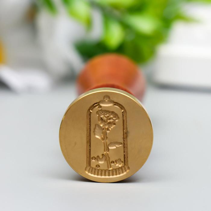 Печать для сургуча с деревянной ручкой "Роза в колбе" 9х2,5х2,5 см