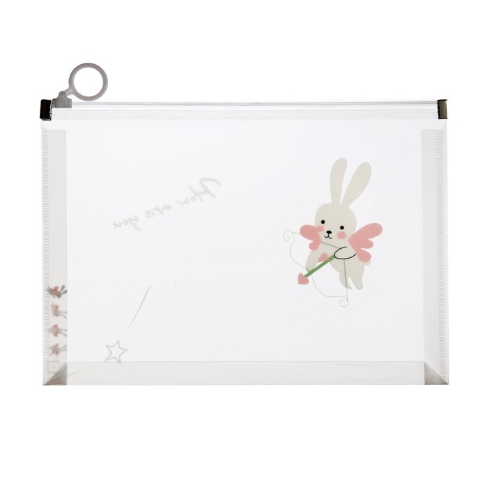 Папка-конверт на молнии формат А5, 180мкр, с рисунком Папка-конверт на молнии формат А5, 180мкр, с рисунком "Зайчик", МИКС