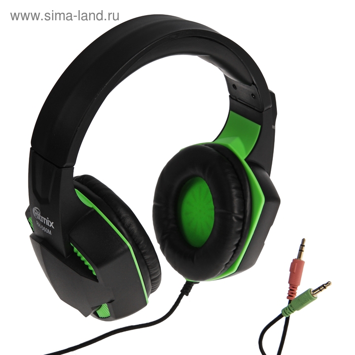 Наушники Ritmix RH-560M Gaming, игровые, полноразмерные,микрофон,3.5мм, 1.8 м, черно-зеленые Наушники Ritmix RH-560M Gaming, игровые, полноразмерные,микрофон,3.5мм, 1.8 м, черно-зеленые