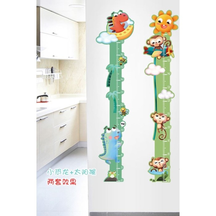 Наклейка пластик интерьерная цветная ростомер  Наклейка пластик интерьерная цветная ростомер "Динозаврики всё выше" 50x70 см