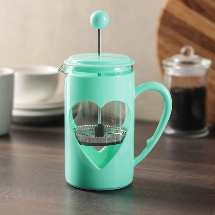 Чайник заварочный френч - пресс Доляна «Комплимент», 600 мл, стекло, цвет бирюзовый Чайник заварочный френч - пресс Доляна «Комплимент», 600 мл, стекло, цвет бирюзовый