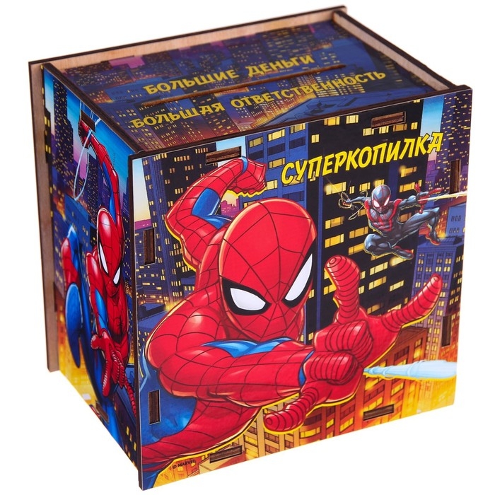Копилка деревянная с цифрами, 12х12х8.6 см, Человек-паук Копилка деревянная с цифрами, 12х12х8.6 см, Человек-паук