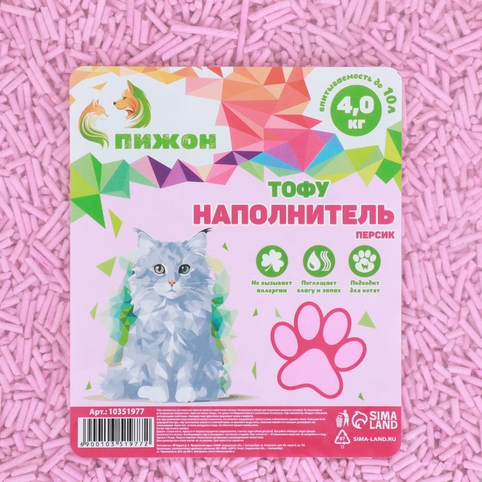 Наполнитель тофу, Наполнитель тофу, "Пижон" персик 4 кг впитываемость до 10 л