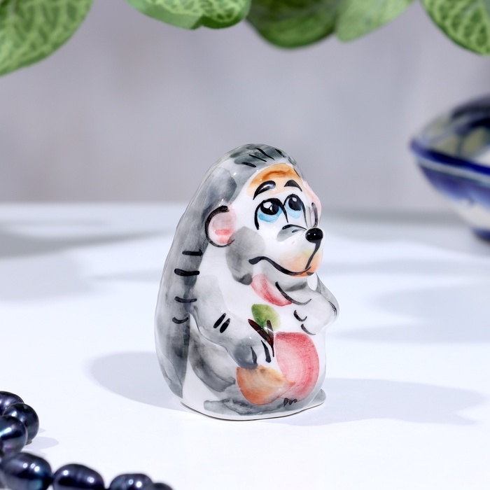 Сувенир гжель «Ёжик», бело-синий,керамика, Сувенир гжель «Ёжик», бело-синий,керамика,