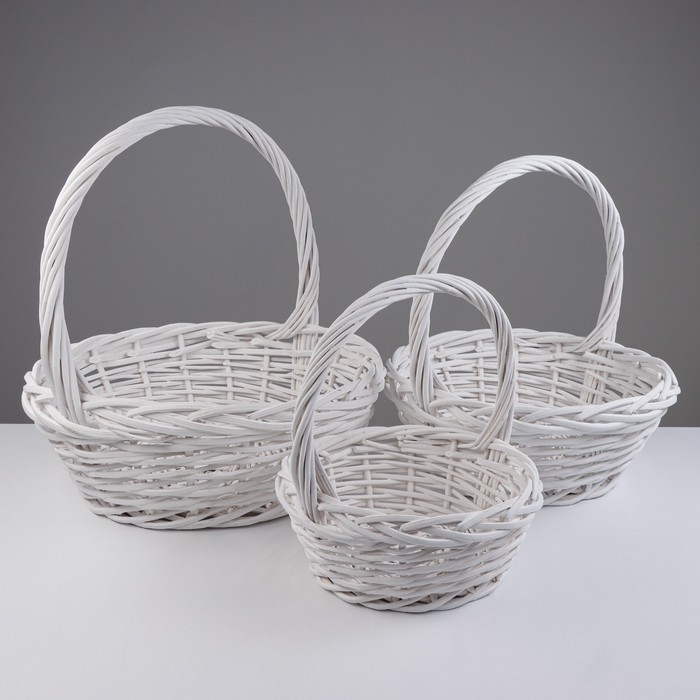 Набор корзин, 3 шт, 45х17/46 см, 36х14/38 см, 27х11/30 см, белый, лоза Набор корзин, 3 шт, 45х17/46 см, 36х14/38 см, 27х11/30 см, белый, лоза