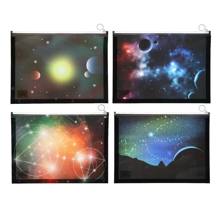 Папка-конверт на молнии формат А4, 180мкр, с рисунком Папка-конверт на молнии формат А4, 180мкр, с рисунком "Космос", МИКС