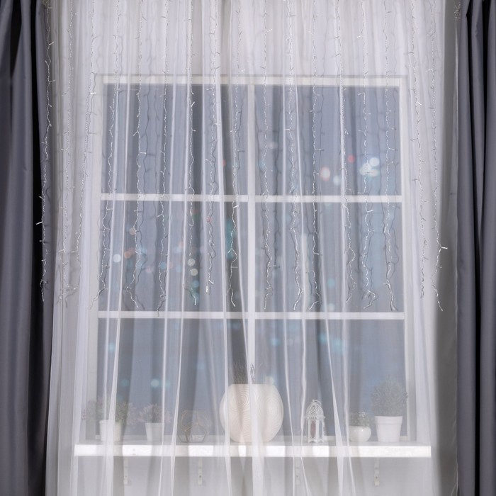 Гирлянда «Занавес» 2 × 1.5 м, IP20, прозрачная нить, 360 LED, свечение тёплое белое, 8 режимов, 220 В