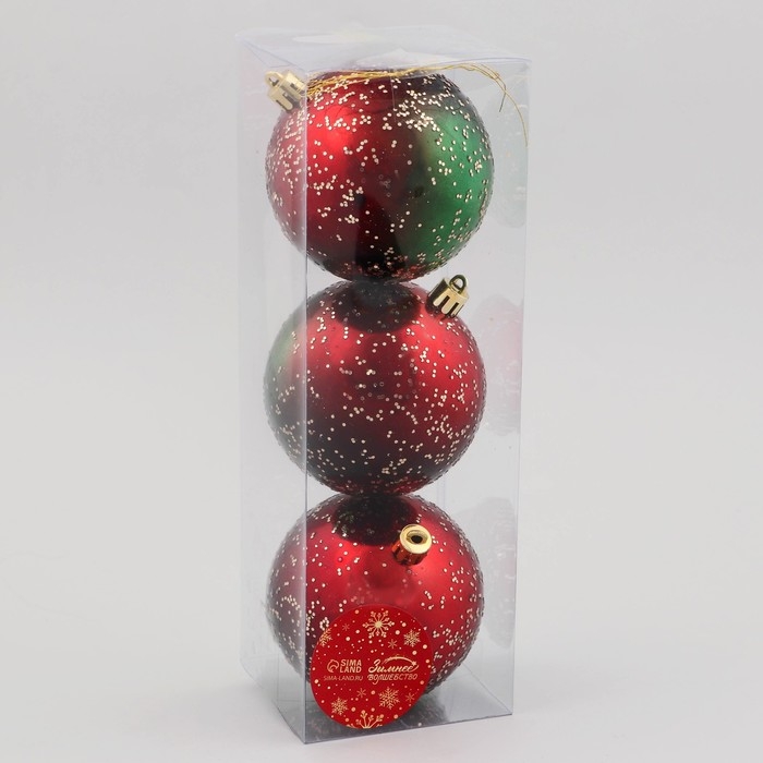 Набор шаров пластик d-8 см, 3 шт Набор шаров пластик d-8 см, 3 шт "Мэдисон" зелёный красный