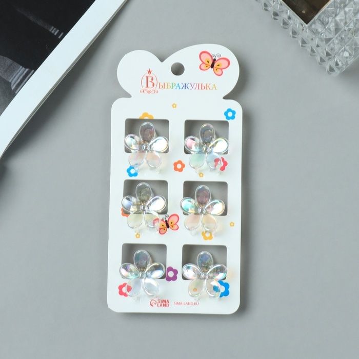 Краб для волос Краб для волос "Аванти" (набор 6 шт) цветок, 2,2 см, прозрачный