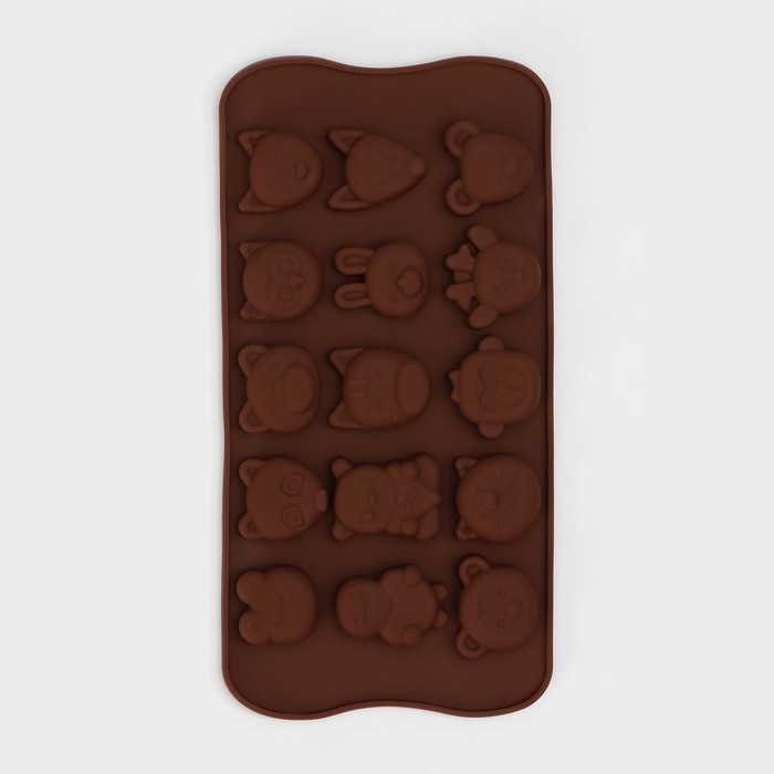 Форма для конфет и шоколада Доляна &laquo;Мордашки&raquo;, силикон, 21&times;10,5 см, 15 ячеек (2,5&times;2,3 см), цвет МИКС