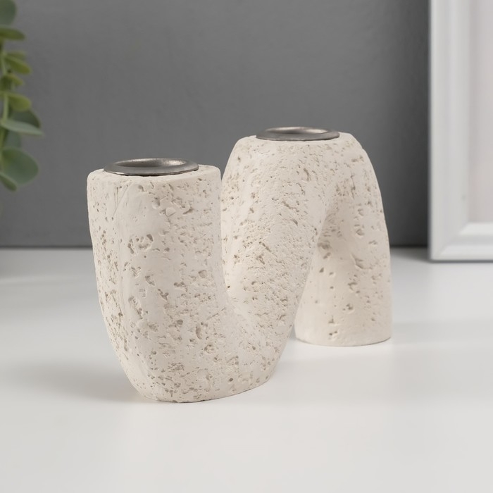 Подсвечник гипс, металл на 2 свечи Подсвечник гипс, металл на 2 свечи "Абстракция. Волна" d=2,5 см 3,5х16,5х8,7 см