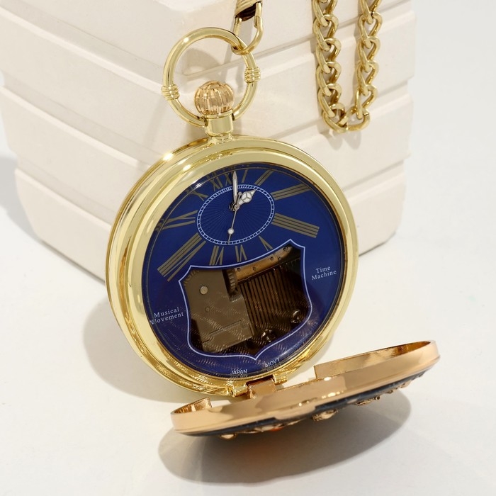 Часы карманные, музыкальные Часы карманные, музыкальные "Космос", кварцевые, d циферблата-5.9см, цепочка l-36.5см,золото