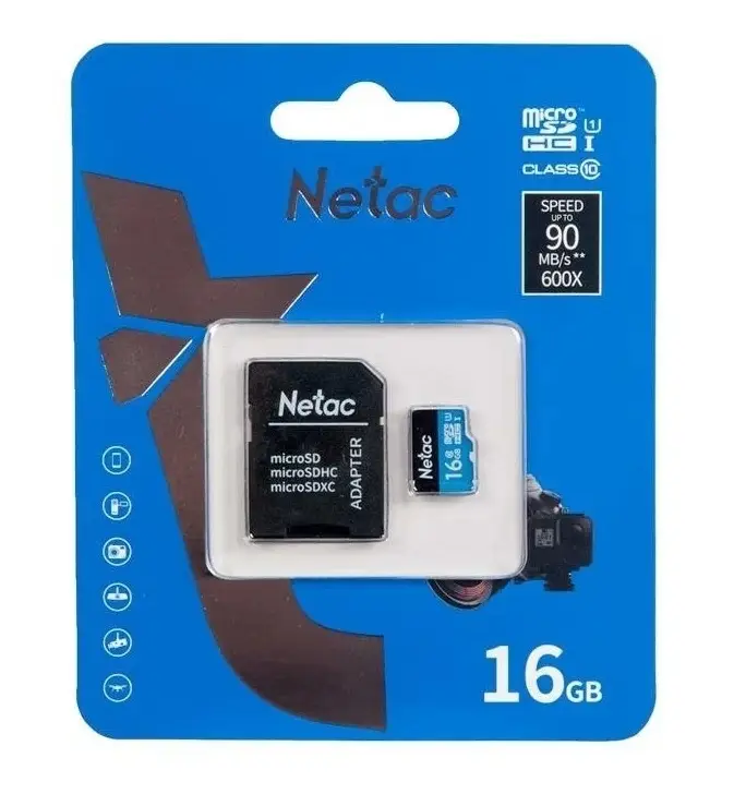Карта памяти MicroSD 16GB Netac P500 Standard Class 10 UHS-I + SD адаптер