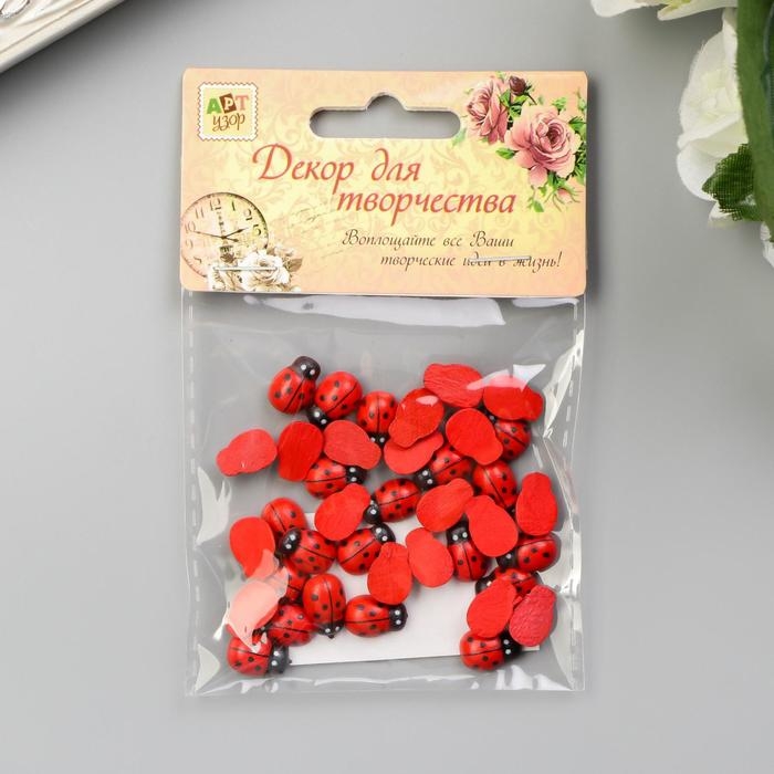 Декор для творчества дерево "Божья коровка" набор 38 шт 1,3х1,1 см