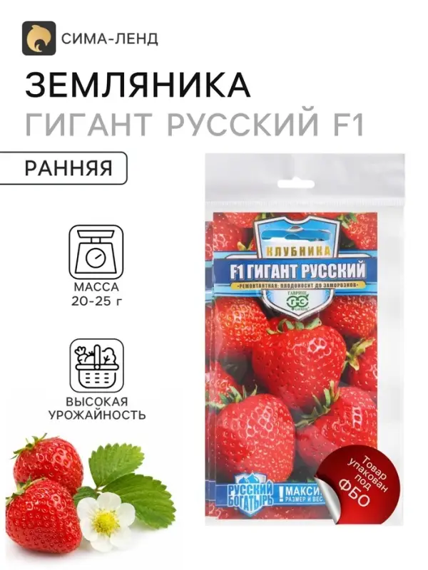Набор семян Земляника &laquo;Гигант русский&raquo;, F1, серия &laquo;Русский богатырь&raquo;, 3 шт.