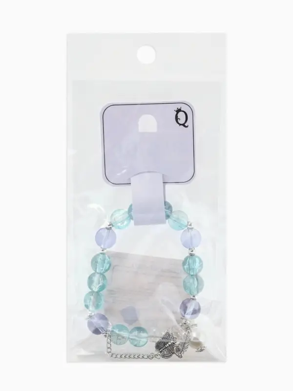 Браслет с подвесками &laquo;Сахарный. Бабочка и перо&raquo;, d=6 см, шар № 10/8, голубой, фиолетовый в серебре