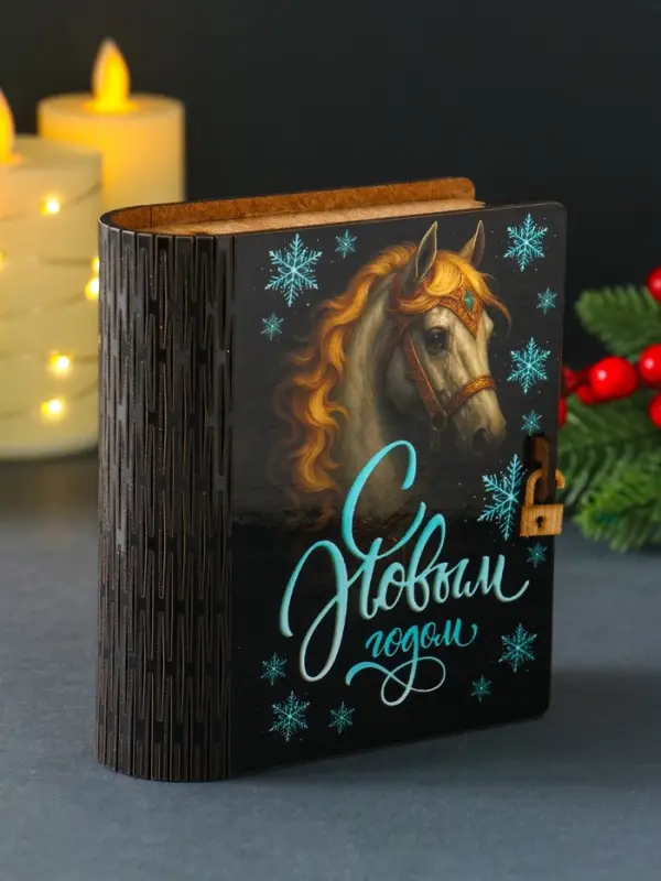Новогодняя шкатулка-книга "Снежинки" 14х12х5 см