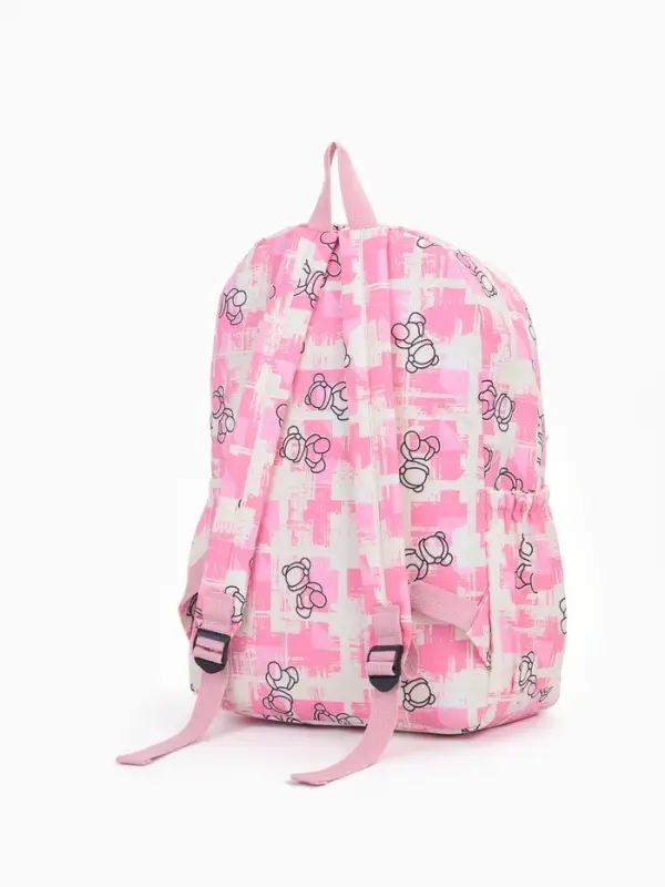 Рюкзак школьный на молнии, с карманами, с принтом, размер 28.5&times;12&times;41 см, розовый