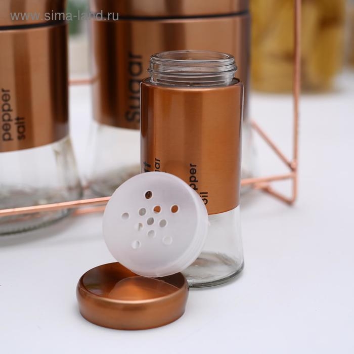 Набор банок стеклянных для сыпучих продуктов «Стиль», 28×12×31 см, на подставке, 8 шт, цвет бронзовый