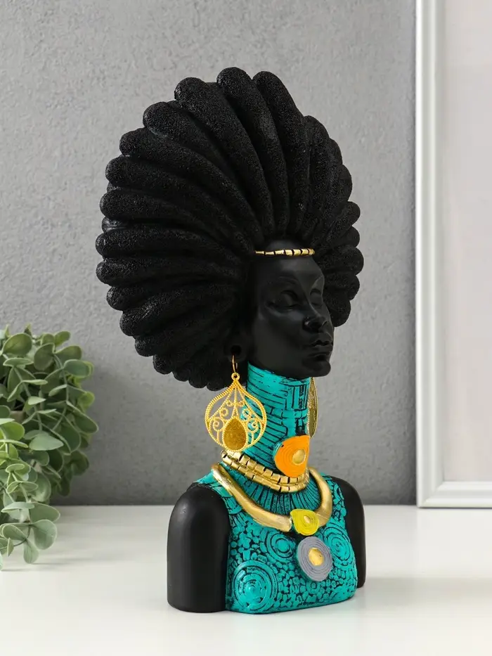 Бюст полистоун "Африканка в бирюзовом" чёрный 18,5х8х29,5 см Бюст полистоун "Африканка в бирюзовом" чёрный 18,5х8х29,5 см