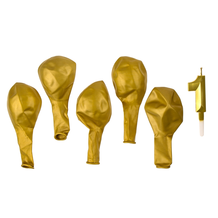 Свечи для торта + 5 шаров, цифра 1, золото Свечи для торта + 5 шаров, цифра 1, золото