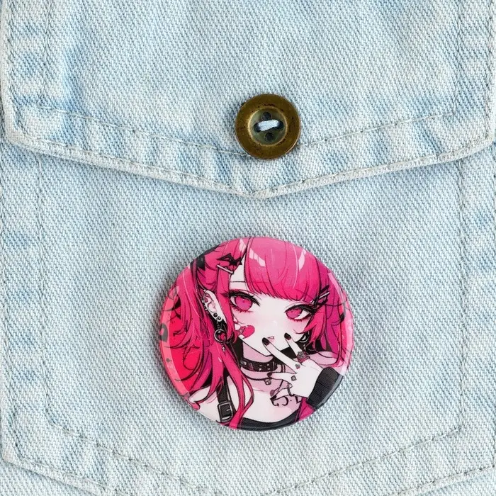 Значок закатной «Розовая аниме», d = 38мм Значок закатной «Розовая аниме», d = 38мм