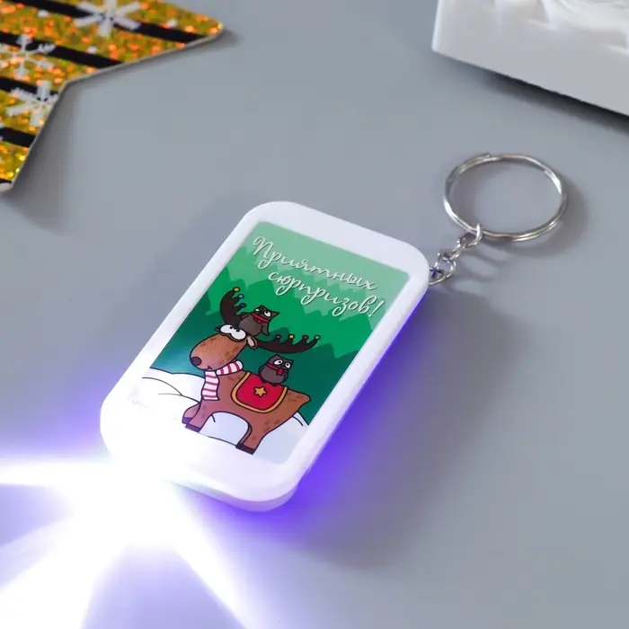 Фонарик брелок для ключей на кольце «Олешка с совами: Приятных сюрпризов», 6.5×3.5×1 см Фонарик брелок для ключей на кольце «Олешка с совами: Приятных сюрпризов», 6.5×3.5×1 см
