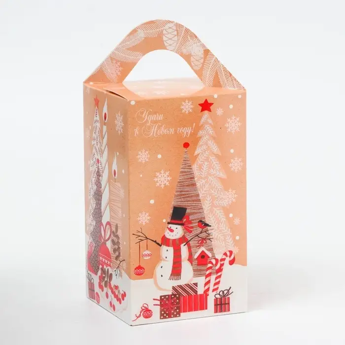 Подарочная коробка Новогодняя Четырехгранка большая «Елочки» 10×10×18 см Подарочная коробка Новогодняя Четырехгранка большая «Елочки» 10×10×18 см