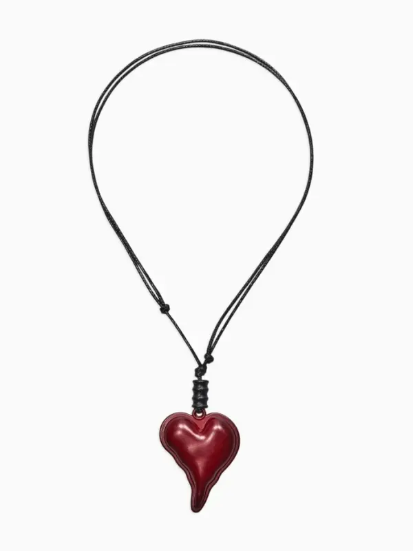 Кулон на шнурке стиль "Сердце вытянутое", 90см, цвет бордово-чёрный