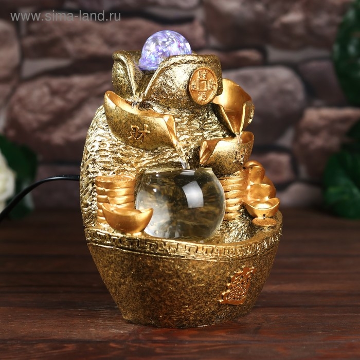 Фонтан настольный от сети, подсветка Фонтан настольный от сети, подсветка "Слиток золота и монеты" золото 21х17х12 см