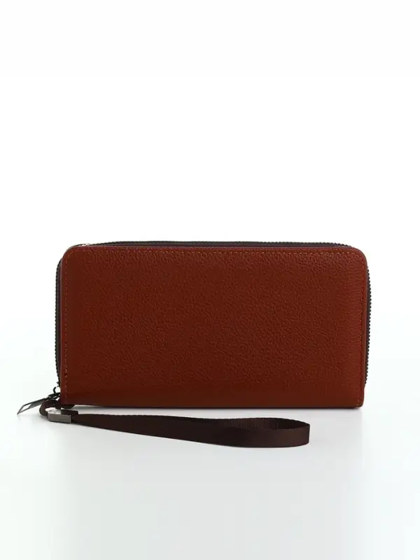 Портмоне мужское, с ручкой, на молнии, 4 отделения, коричневое