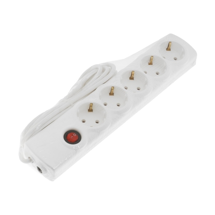 Сетевой фильтр Luazon Lighting, 5 розеток, 3 м, 2200 Вт, 3х0.75 мм2, 10 A, 220 В, c предохранителем, белый Сетевой фильтр Luazon Lighting, 5 розеток, 3 м, 2200 Вт, 3х0.75 мм2, 10 A, 220 В, c предохранителем, белый