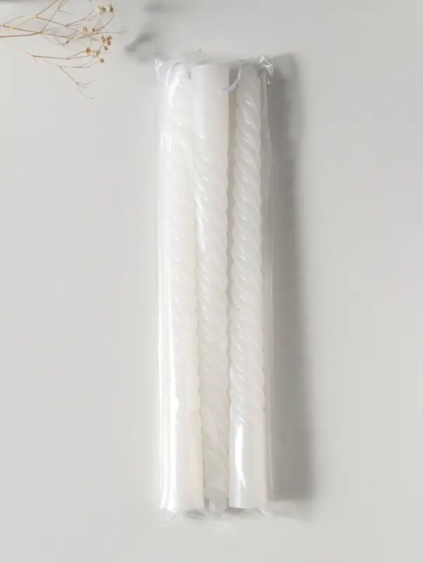 Набор свечей витых 25 см, 3 шт., 57 г, 5 ч, белый