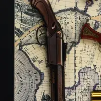 Сувенирное изделие - панно настенное в раме "Карта. Револьверы и 4 пули" 35х43х4,5 см