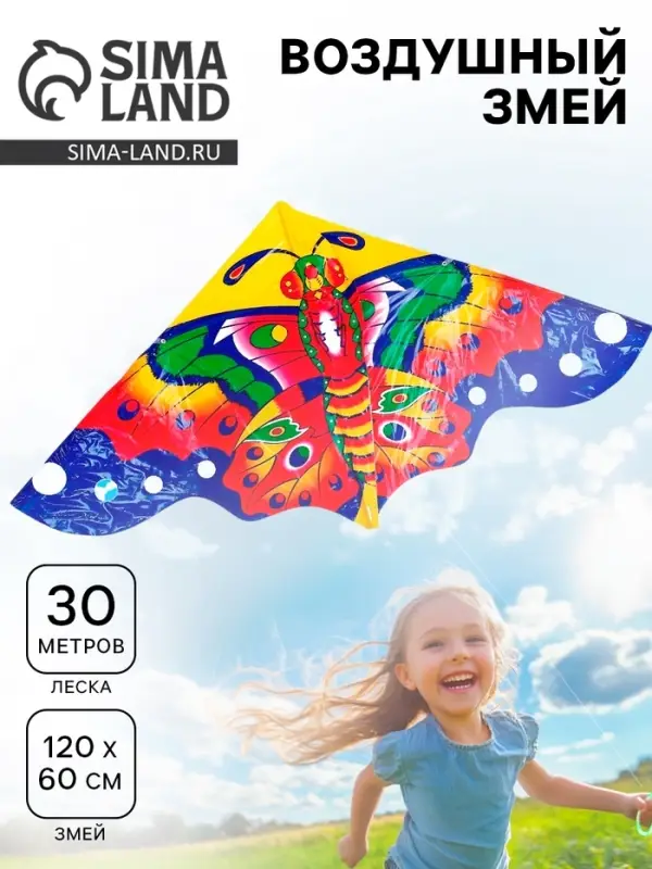 Воздушный змей &laquo;Цветная бабочка&raquo;, с леской
