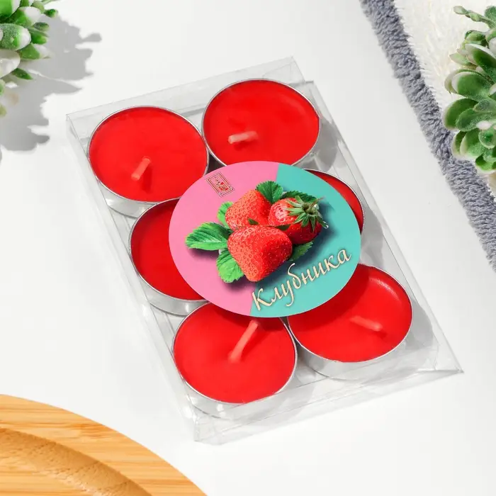 Набор свечей чайных ароматических, 6 шт, клубника Набор свечей чайных ароматических, 6 шт, клубника