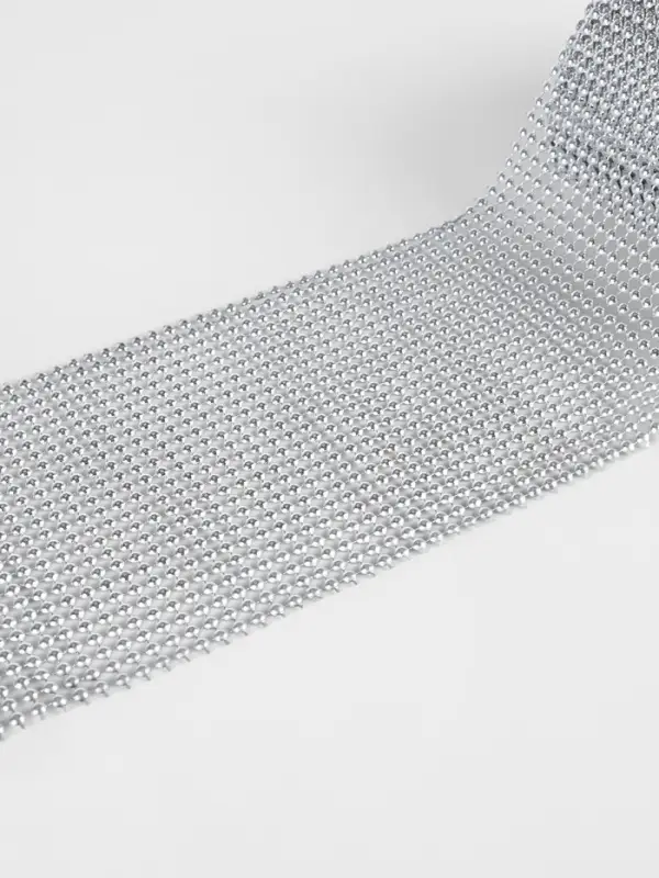 Лента с имитацией выпуклых страз, 11.5 см, 9&plusmn;1 м, цвет серебряный