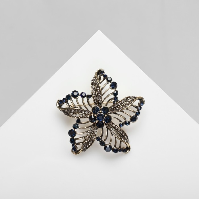 Брошь «Цветок», цвет синий в чернёном золоте Брошь «Цветок», цвет синий в чернёном золоте